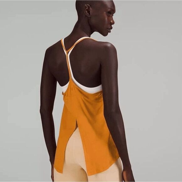Lululemon Modal Silk Yoga Tank Top Autumn Orange Stretch Tank Small - Picture 8 of 8